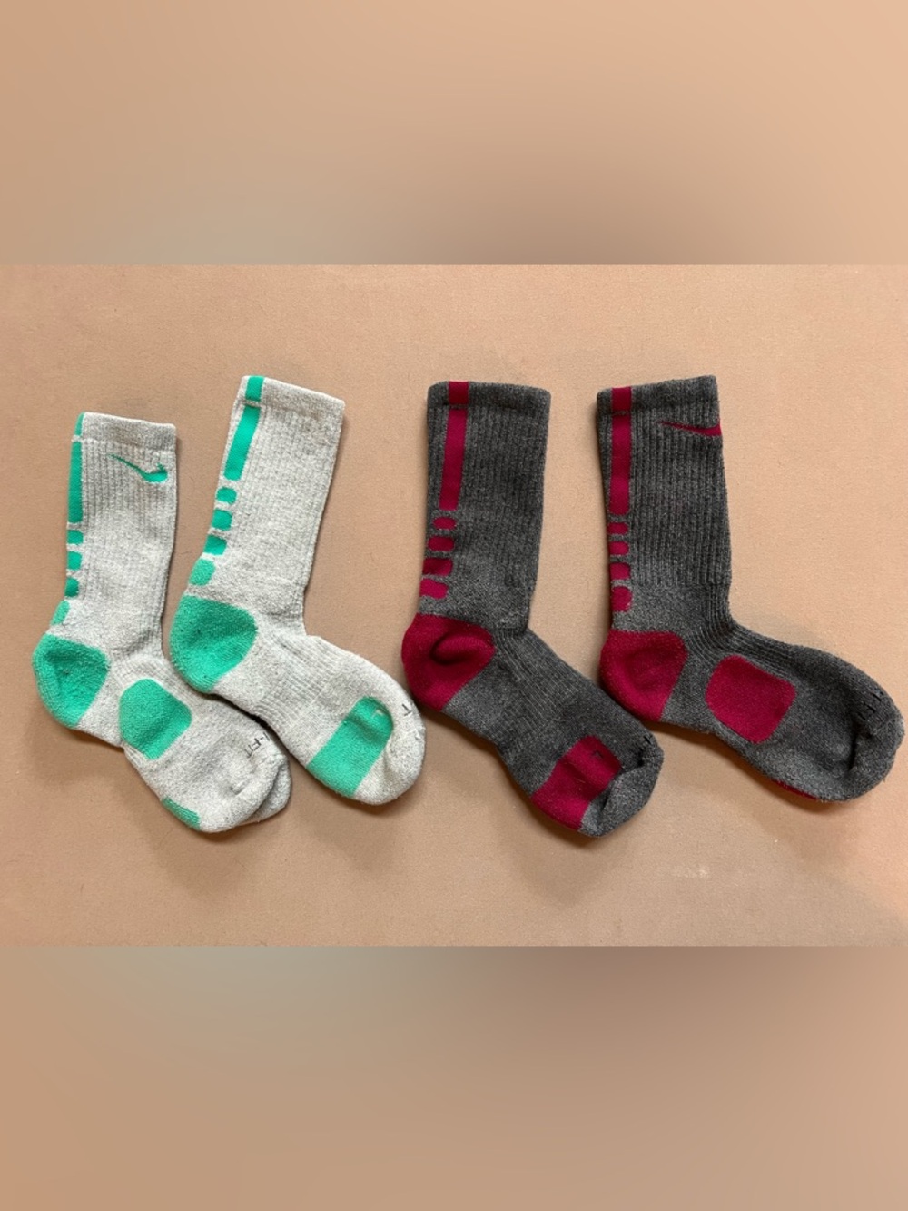 Nike Crew Socks - Gray with Teal & Dark Gray with magenta